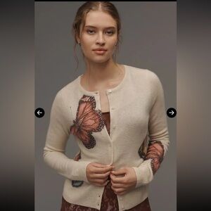 ISO Anthropologie Butterfly Cardigan Sweater Cream Butterflies Size Small